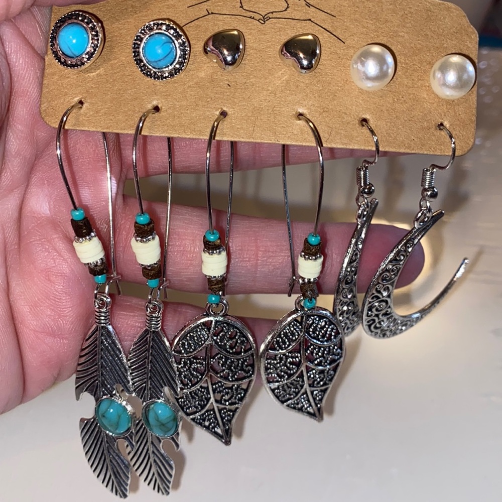 Fashion Jewelry Boho Retro Vintage Turquoise Style Earrings - 6 Pairs NWOT